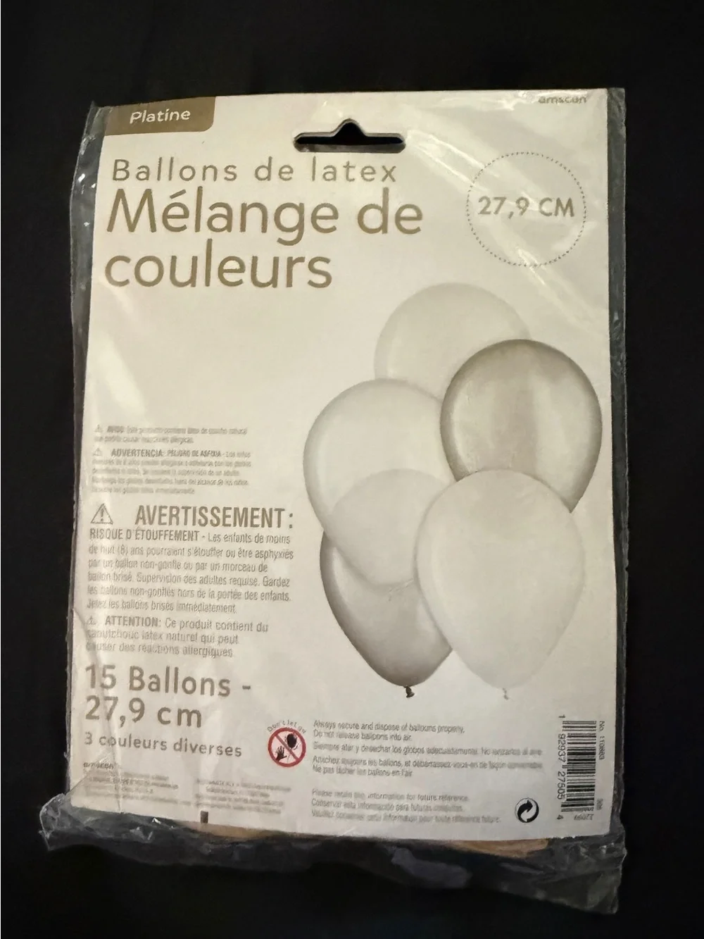 Latex Balloons Color Mix - Platinum - 15 Pack